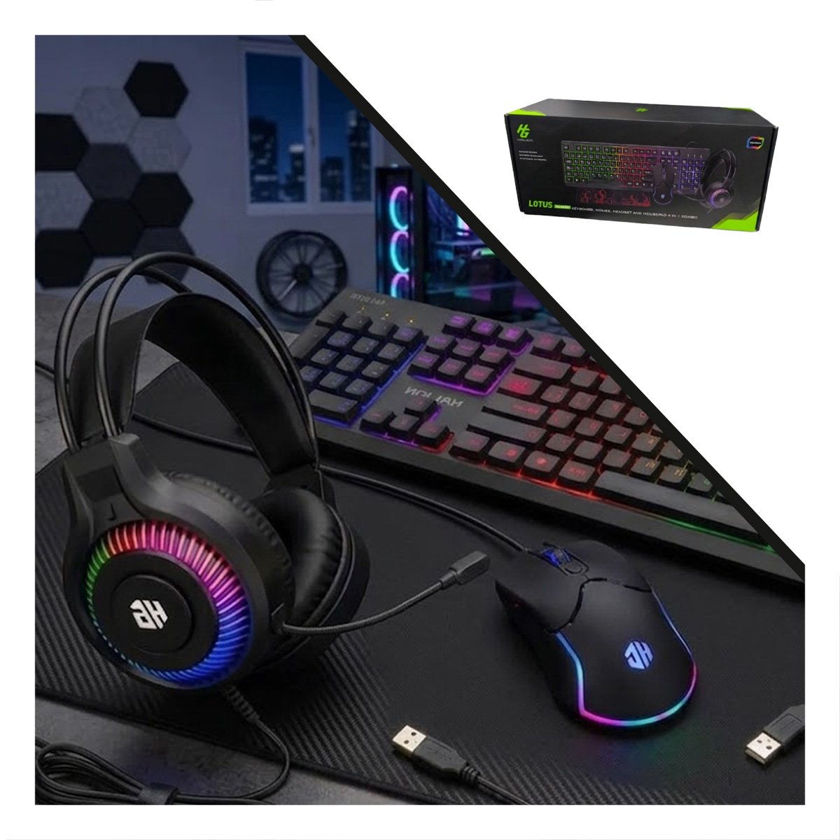 PACK4 SET GAMER COLOR NEGRO CON TECLADO MOUSE Y AUDIFONOS PARA USO DIARIO YPAPEL REGALO - 3