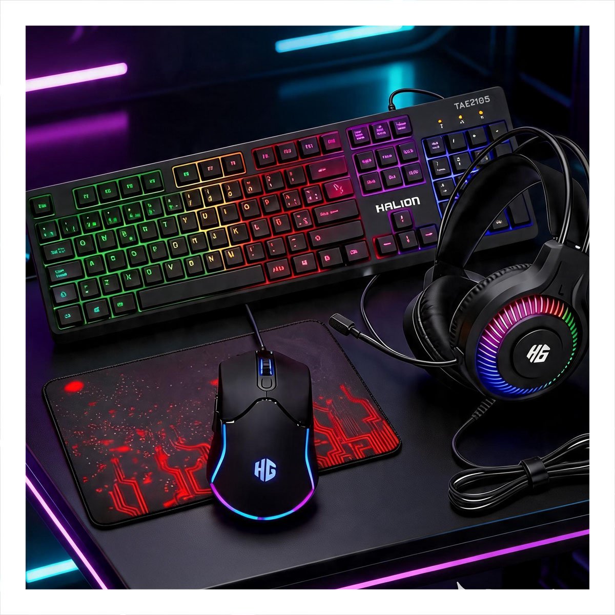 KIT GAMER 4 EN 1 CON TECLADO MOUSE AUDIFONOS Y MOUSE PAD COLOR NEGRO - 3