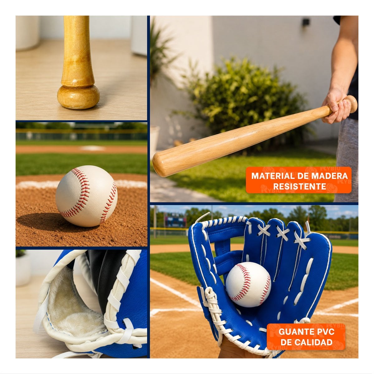 KIT DEPORTIVO CON BATE GUANTE Y PELOTA COLOR AZUL PARA BEISBOL Y PAPEL REGALO - 3