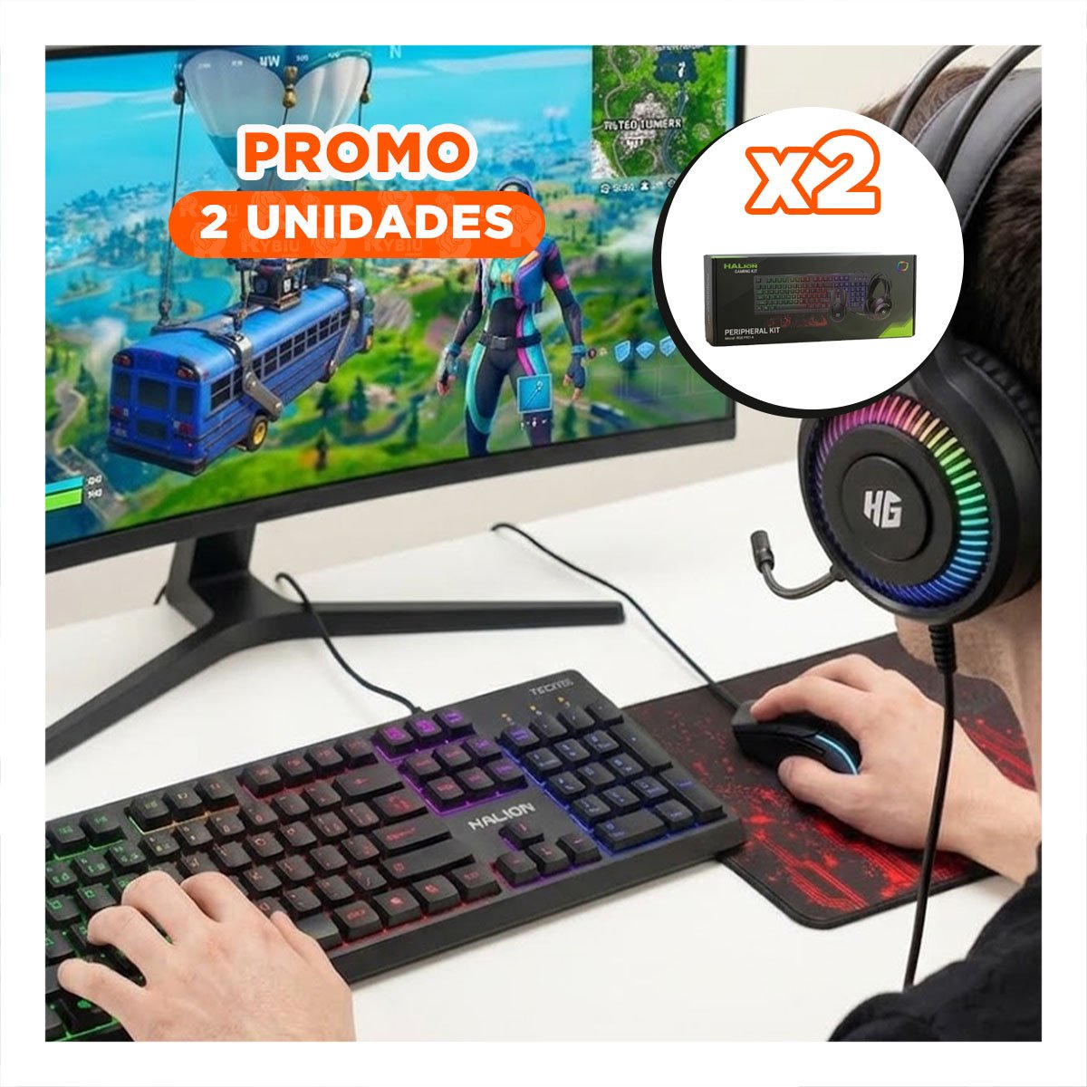 PACK2 PACK DE JUEGO GAMER COLOR NEGRO CON MOUSE PAD TECLADO Y AUDIFONOS YPAPEL REGALO - 1