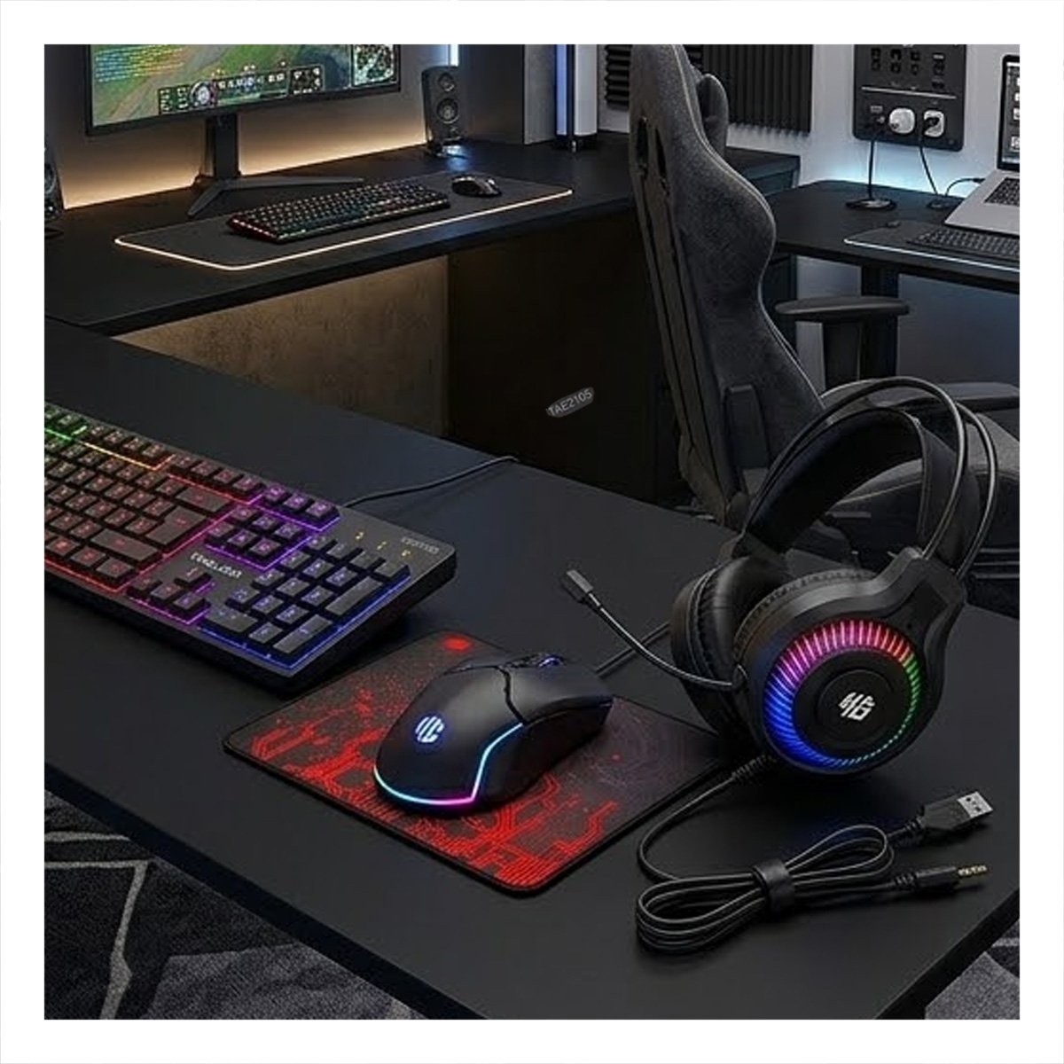 PACK2 SET GAMER 4 EN 1 CON TECLADO MOUSE AUDIFONOS Y MOUSE PAD COLOR NEGRO - 3