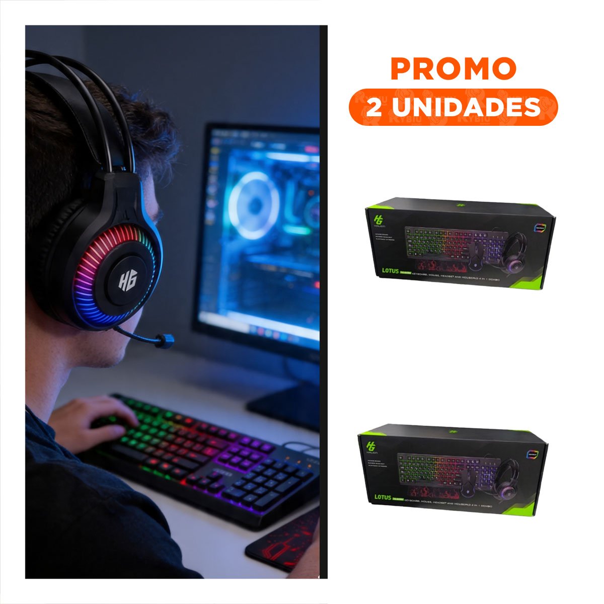PACK2 EQUIPO GAMER 4 EN 1 CON TECLADO MOUSE AUDIFONOS Y MOUSE PAD COLOR NEGRO YREGALO STICKER - 1
