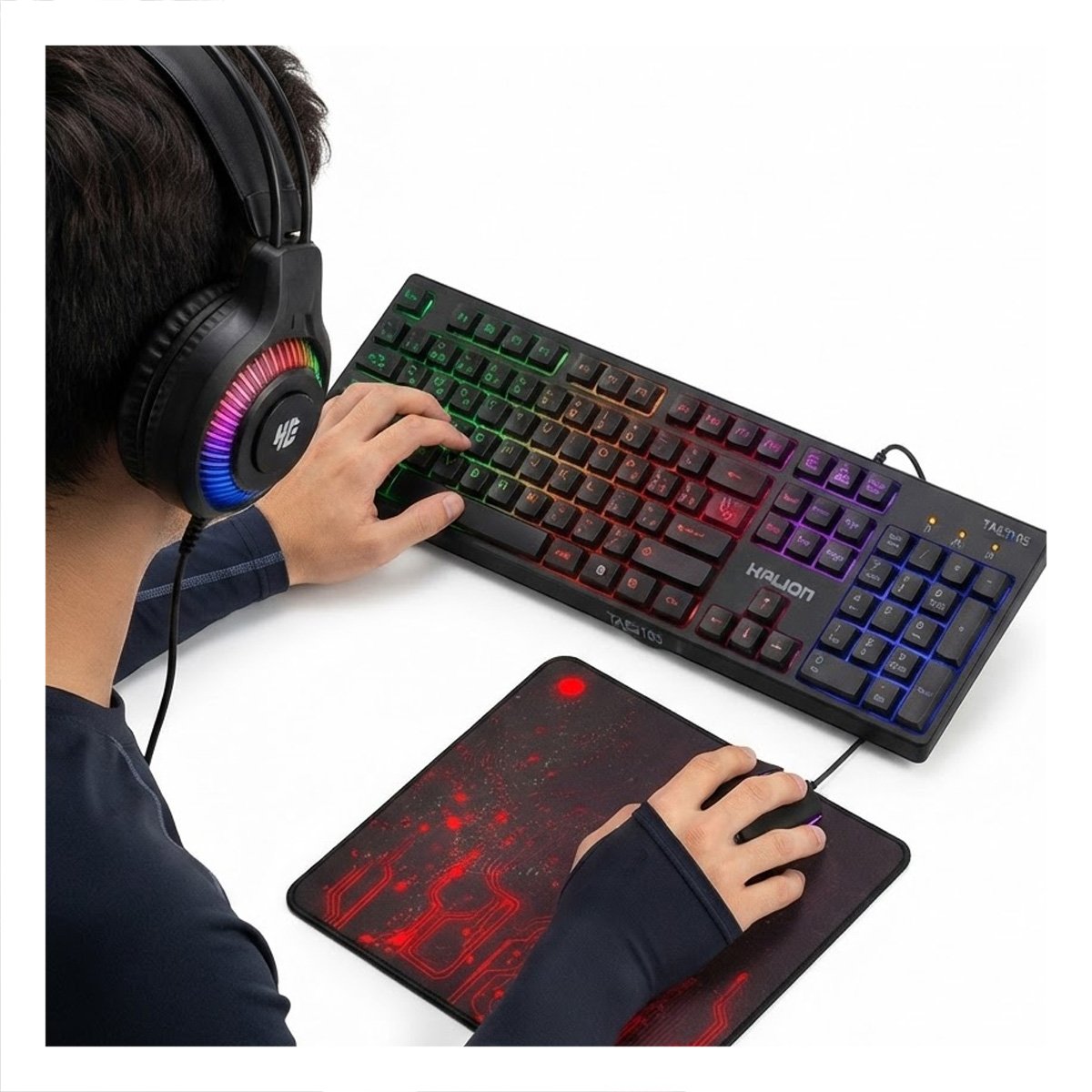 PACK2 EQUIPO GAMER 4 EN 1 CON TECLADO MOUSE AUDIFONOS Y MOUSE PAD COLOR NEGRO YREGALO STICKER - 2