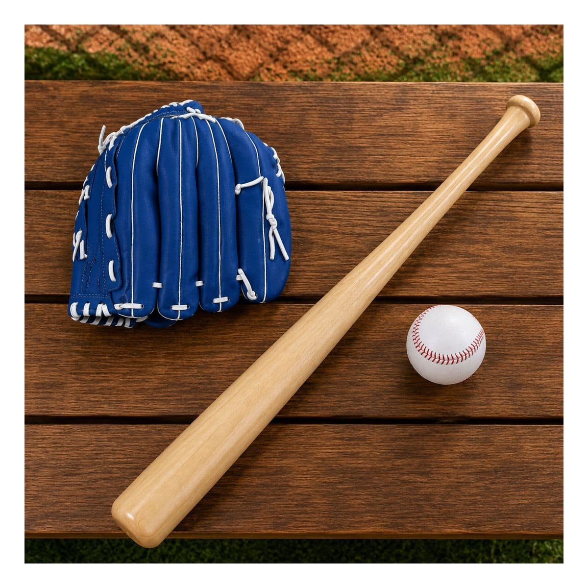 SET RECREATIVO PARA BEISBOL AZUL CON EQUIPO DE MADERA COMPLETO Y STICKY - 1