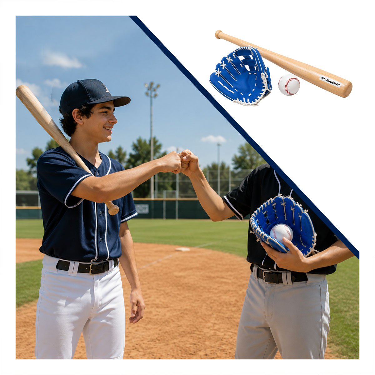 SET RECREATIVO PARA BEISBOL AZUL CON EQUIPO DE MADERA COMPLETO Y STICKY - 5