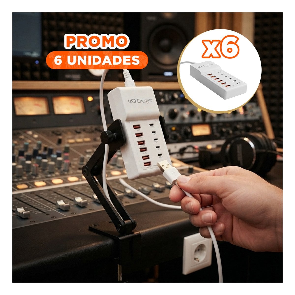 PACK6 BASE UNIVERSAL USB-C Y USB-A BLANCO PARA TECNOLOGIA CON CARGA 12 EN 1 YPAPEL REGALO - 1