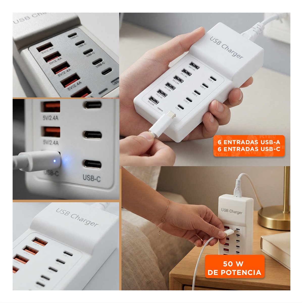 BASE DE TECNOLOGIA BLANCO USB-C Y USB-A CON CARGA 12 EN 1 PARA EQUIPOS MODERNOS Y PAPEL REGALO - 3