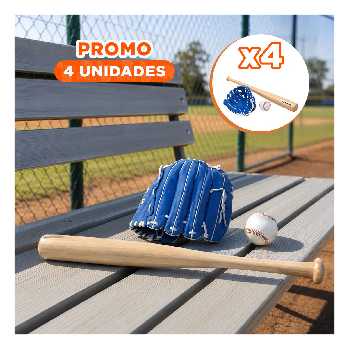 PACK4 COMBO DEPORTIVO AZUL CON EQUIPO DE BEISBOL PARA ENTRENAMIENTO YREGALO STICKER - 1