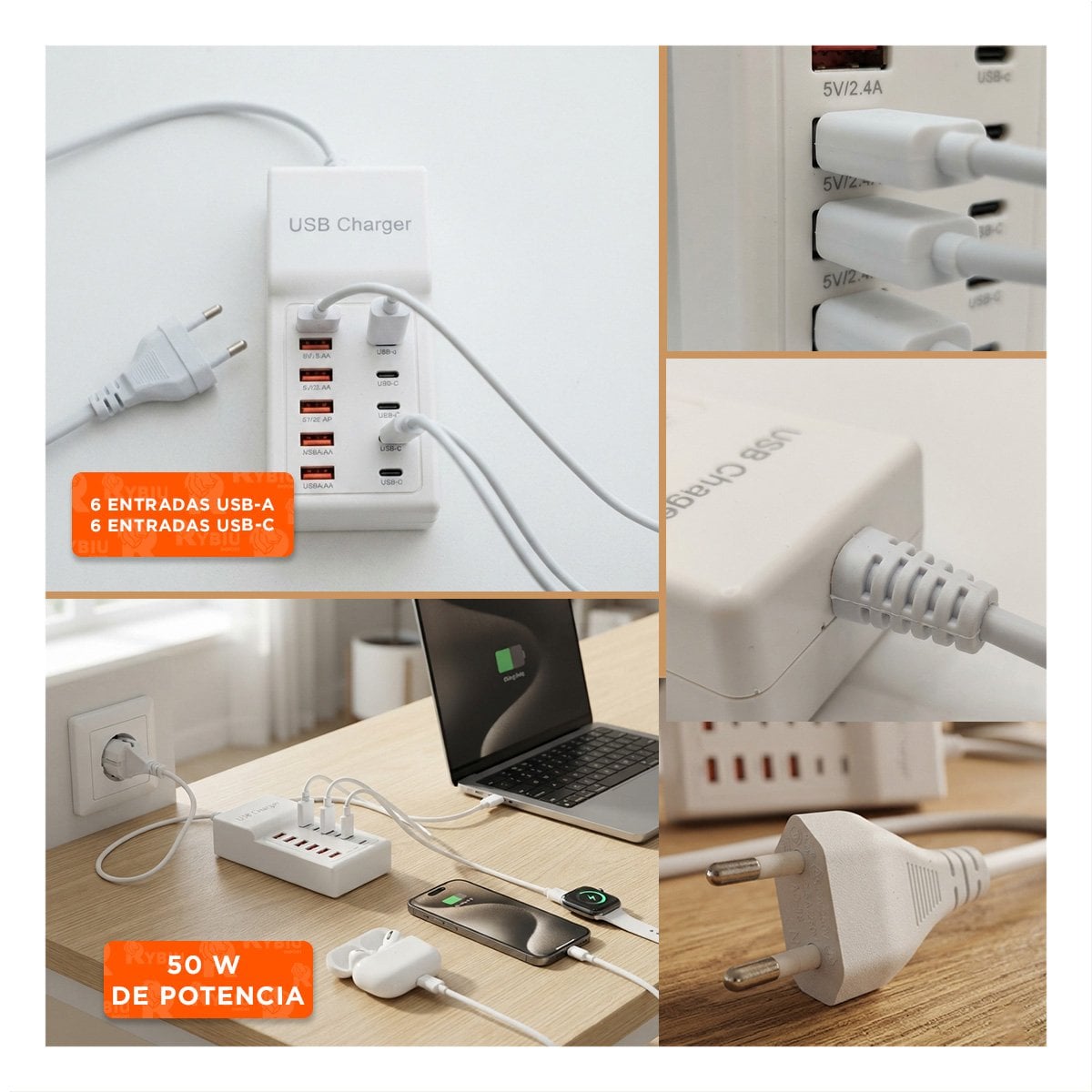 ESTACION USB-C Y USB-A BLANCO DE CARGA 12 EN 1 PARA DISPOSITIVOS ELECTRONICOS Y OFICINA - 2