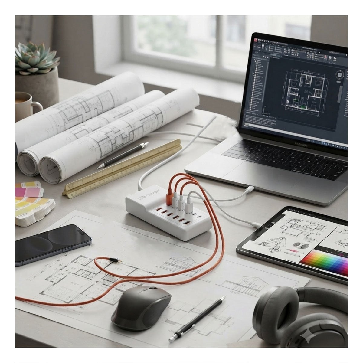 ESTACION USB-C Y USB-A BLANCO DE CARGA 12 EN 1 PARA DISPOSITIVOS ELECTRONICOS Y OFICINA - 5