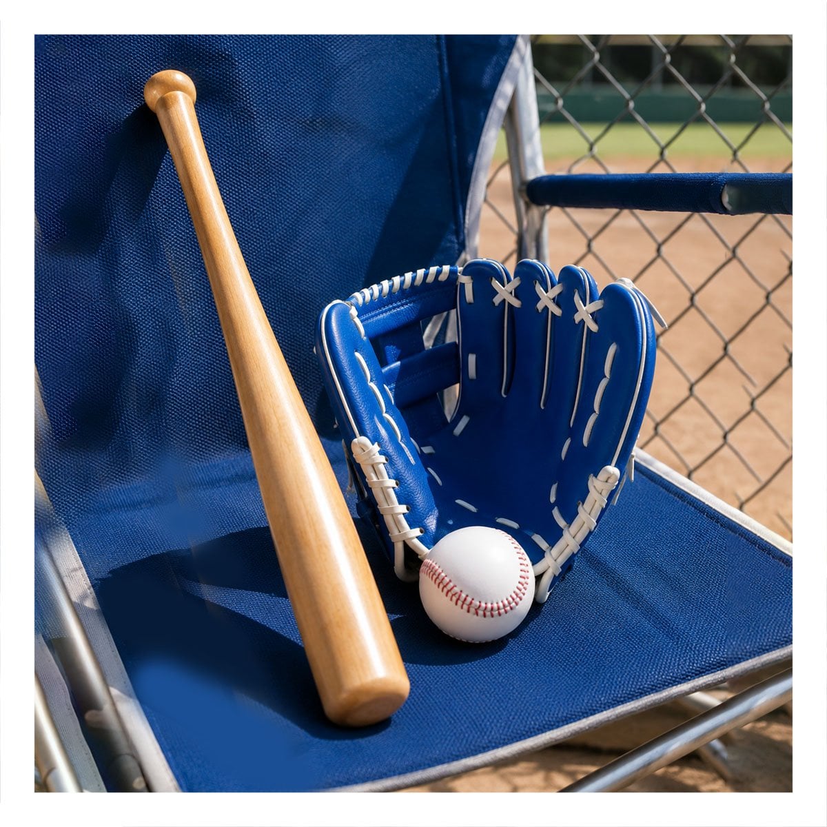 PACK6 KIT DE MADERA COLOR AZUL CON ACCESORIOS PARA BEISBOL YPAPEL REGALO - 2