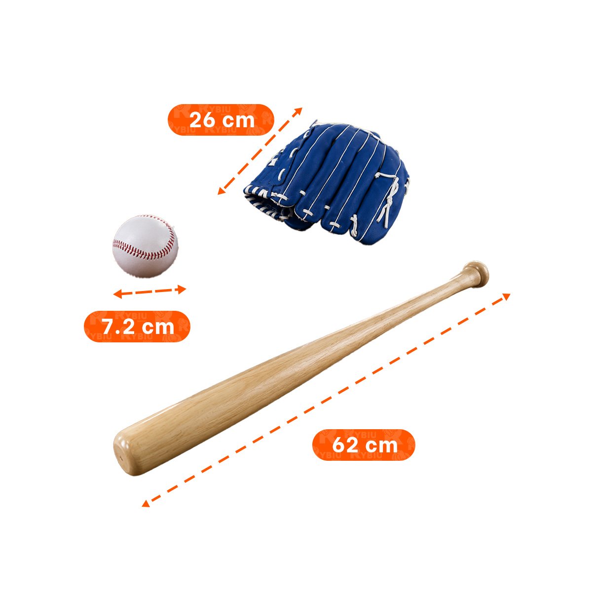 PACK6 KIT DE MADERA COLOR AZUL CON ACCESORIOS PARA BEISBOL YPAPEL REGALO - 4