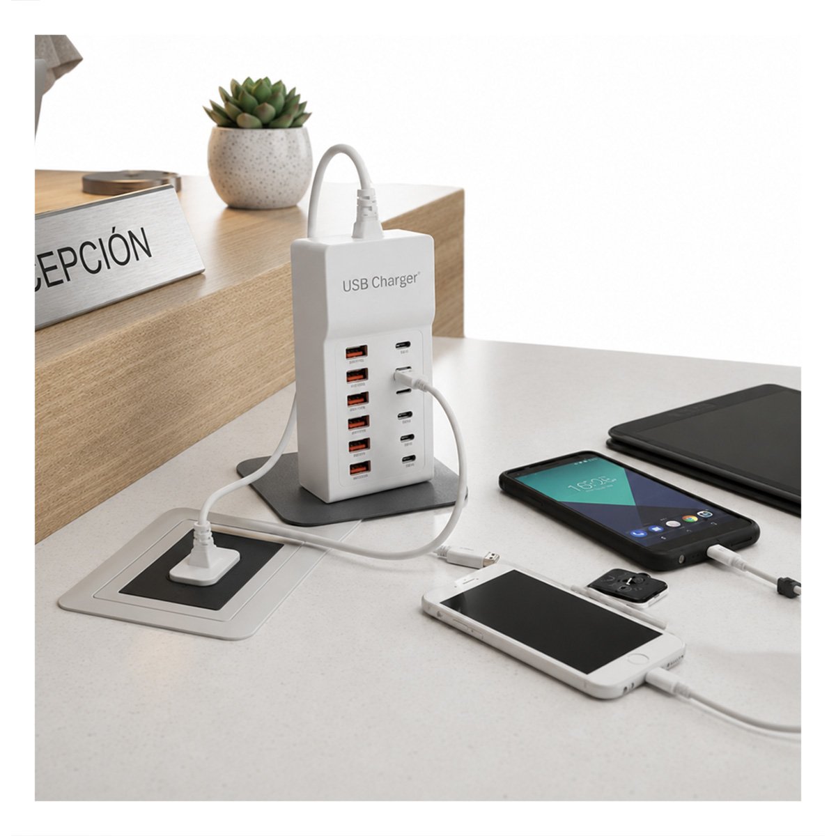 PACK6 HUB PORTATIL DE CARGA USB-C Y USB-A BLANCO PARA USO PRACTICO DIARIO YREGALO STICKER - 3