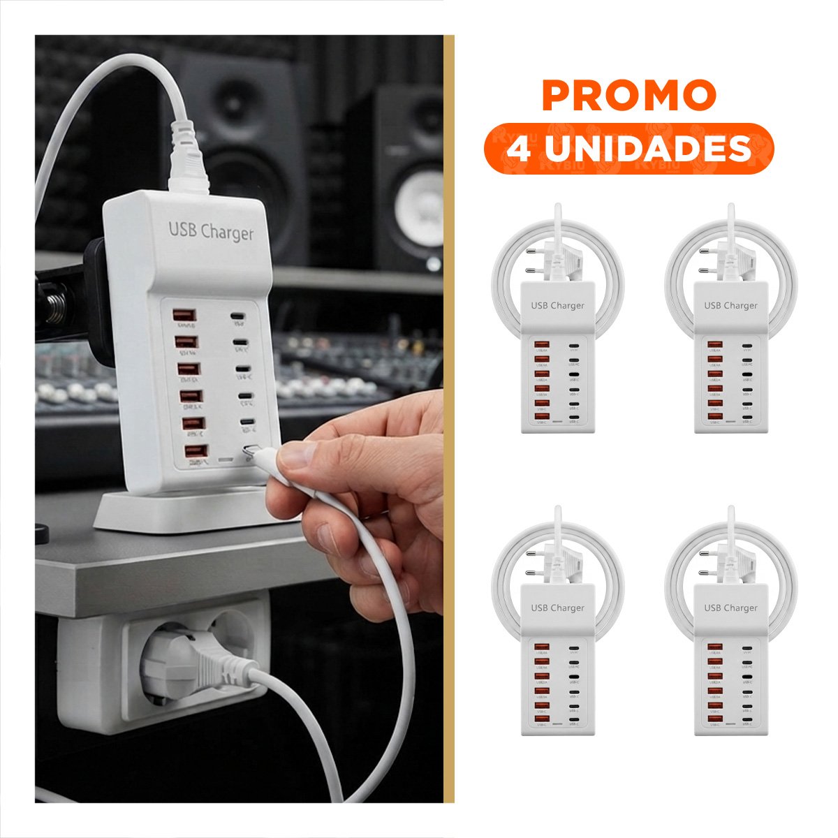 PACK4 ESTACION MULTIPLE BLANCO DE CARGA CON USB-C Y USB-A PARA OFICINA Y HOGAR - 1