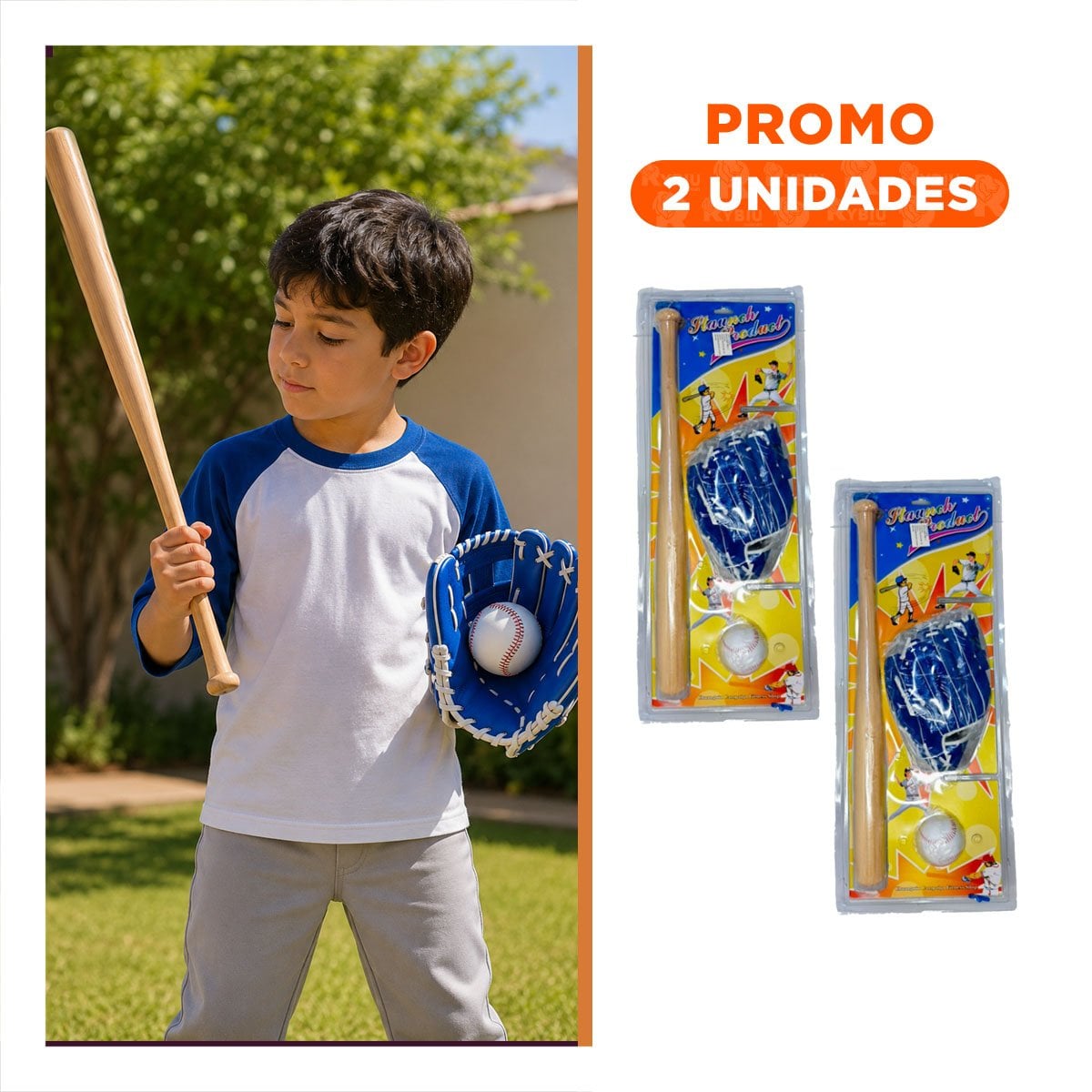 PACK2 SET CON IMPLEMENTOS DE BEISBOL COLOR AZUL PARA JUEGO RECREATIVO YREGALO STICKER - 1