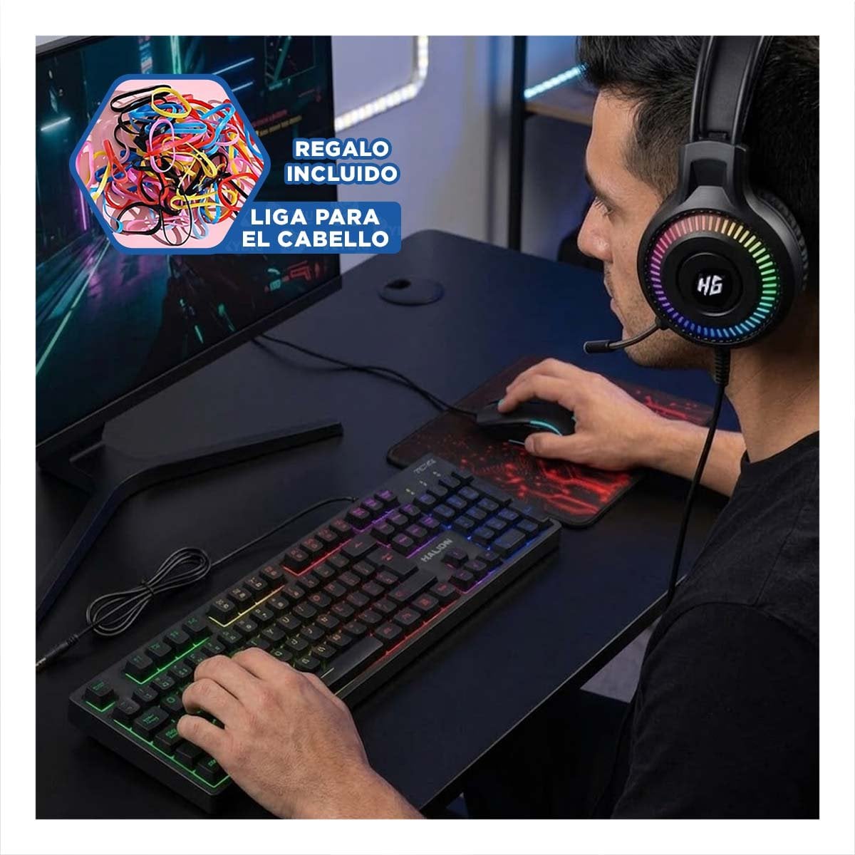 EQUIPO DE JUEGO GAMER COLOR NEGRO CON ACCESORIOS COMPLETO PARA PC YLIGAS REGALO - 2