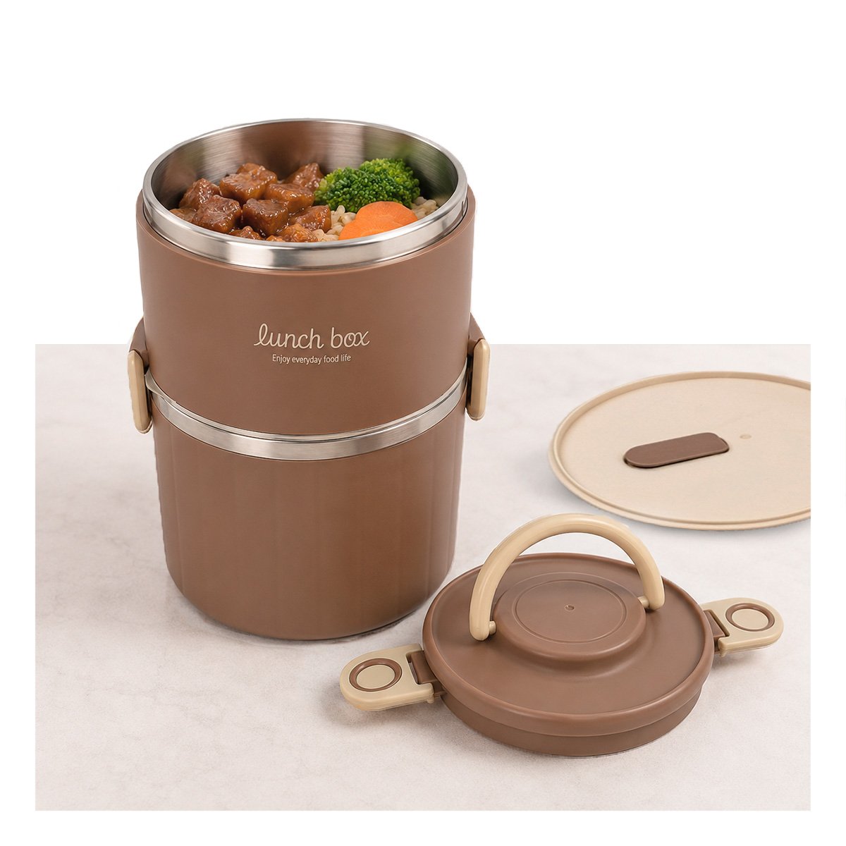 ENVASE 1800 ML TERMO CIRCULAR DUO MARRON PARA REFRIGERADORA Y REGALO STICKER - 1