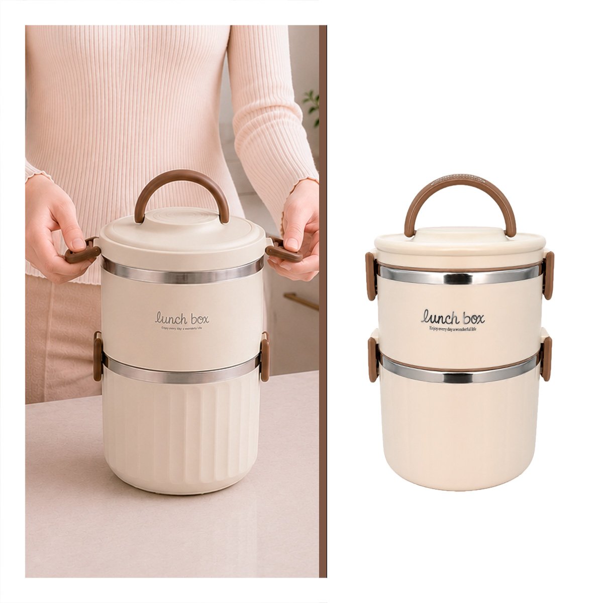 ENVASE 1800 ML TERMO CIRCULAR DUO BEIGE PARA REFRIGERADORA Y REGALO STICKER - 1
