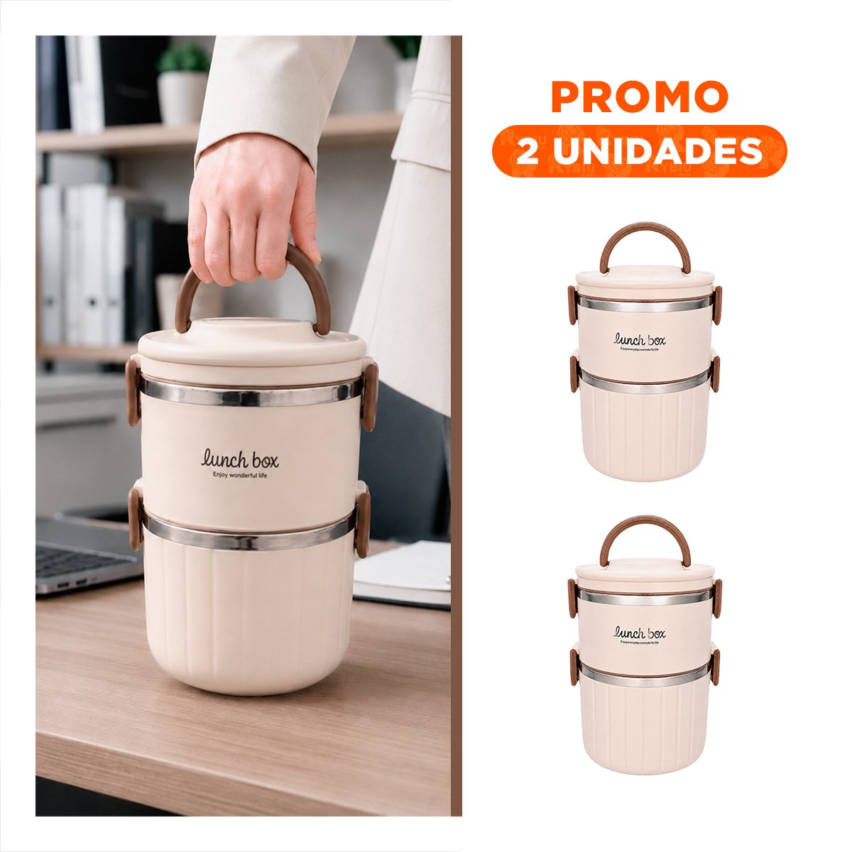 PACK2 CONTENEDOR PARA ALIMENTOS 1800 ML BEIGE YREGALO STICKER - 1