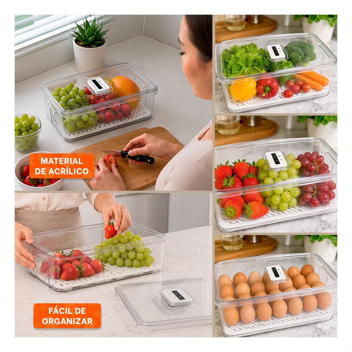 BANDEJA DE ACRILICO 32X10X21CM TRANSPARENTE CON TAPA PARA COCINA - 2