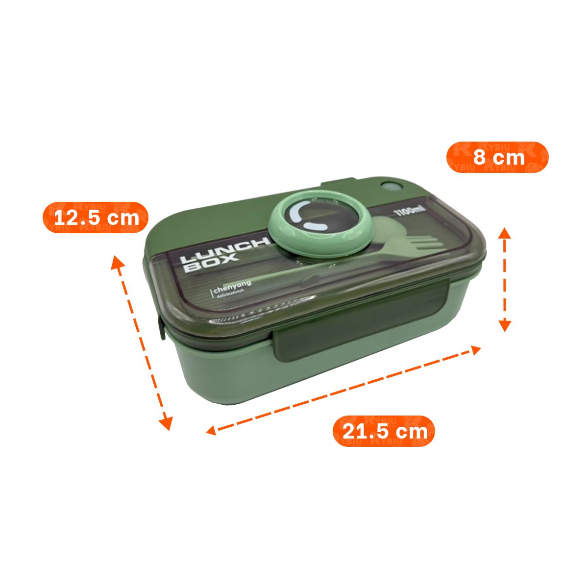ENVASE LUNCH BOX 1100ML CON CUBIERTOS RECTANGULAR VERDE PARA ALMUERZO Y REGALO STICKER - 4