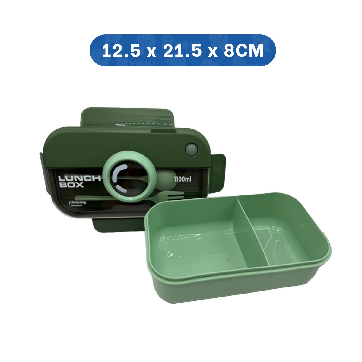 RECIPIENTE PARA COMIDAS RECTANGULAR LUNCH BOX VERDE CON CUBIERTOS 1100ML Y PAPEL REGALO - 4