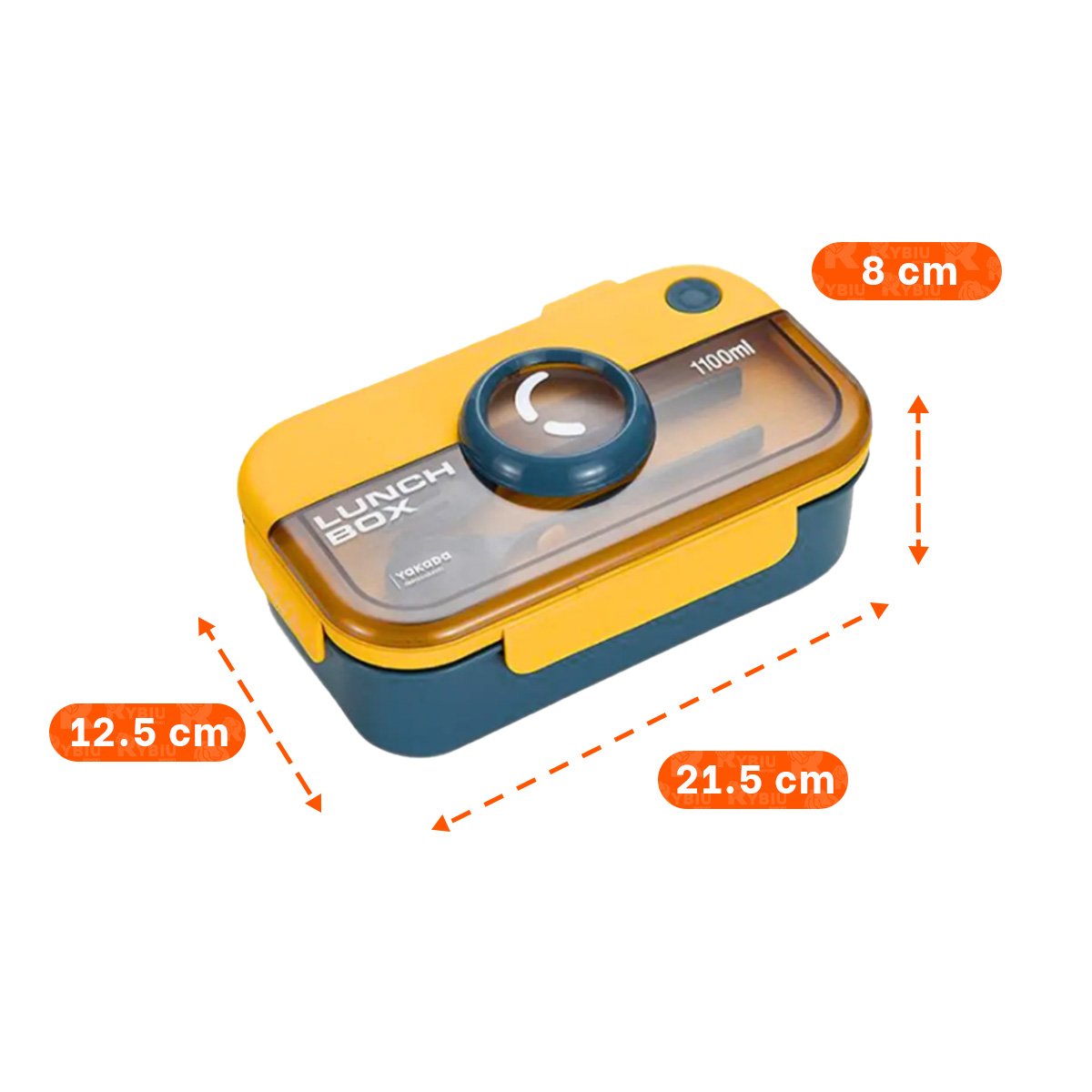 TAPER CON CUBIERTOS LUNCH BOX AZUL Y AMARILLO RECTANGULAR 1100ML PARA ALIMENTOS - 4