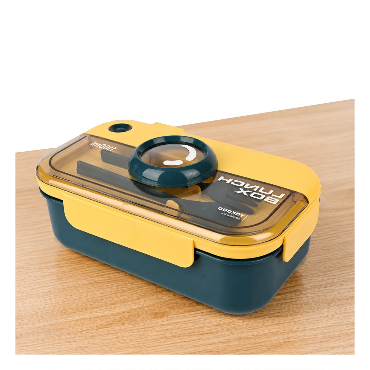 TAPER CON CUBIERTOS LUNCH BOX AZUL Y AMARILLO RECTANGULAR 1100ML PARA ALIMENTOS - 5