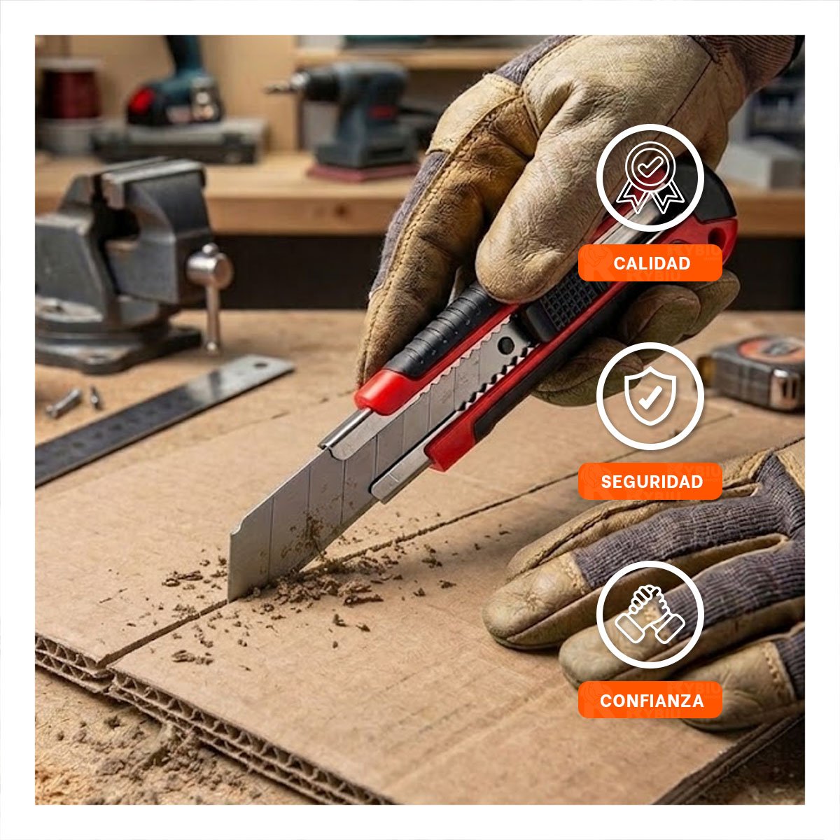 CUTTER CON ESTUCHE DE CUCHILLA ROJO RETRACTIL 18 MM PARA CORTE PRECISO EN OFICINA - 2
