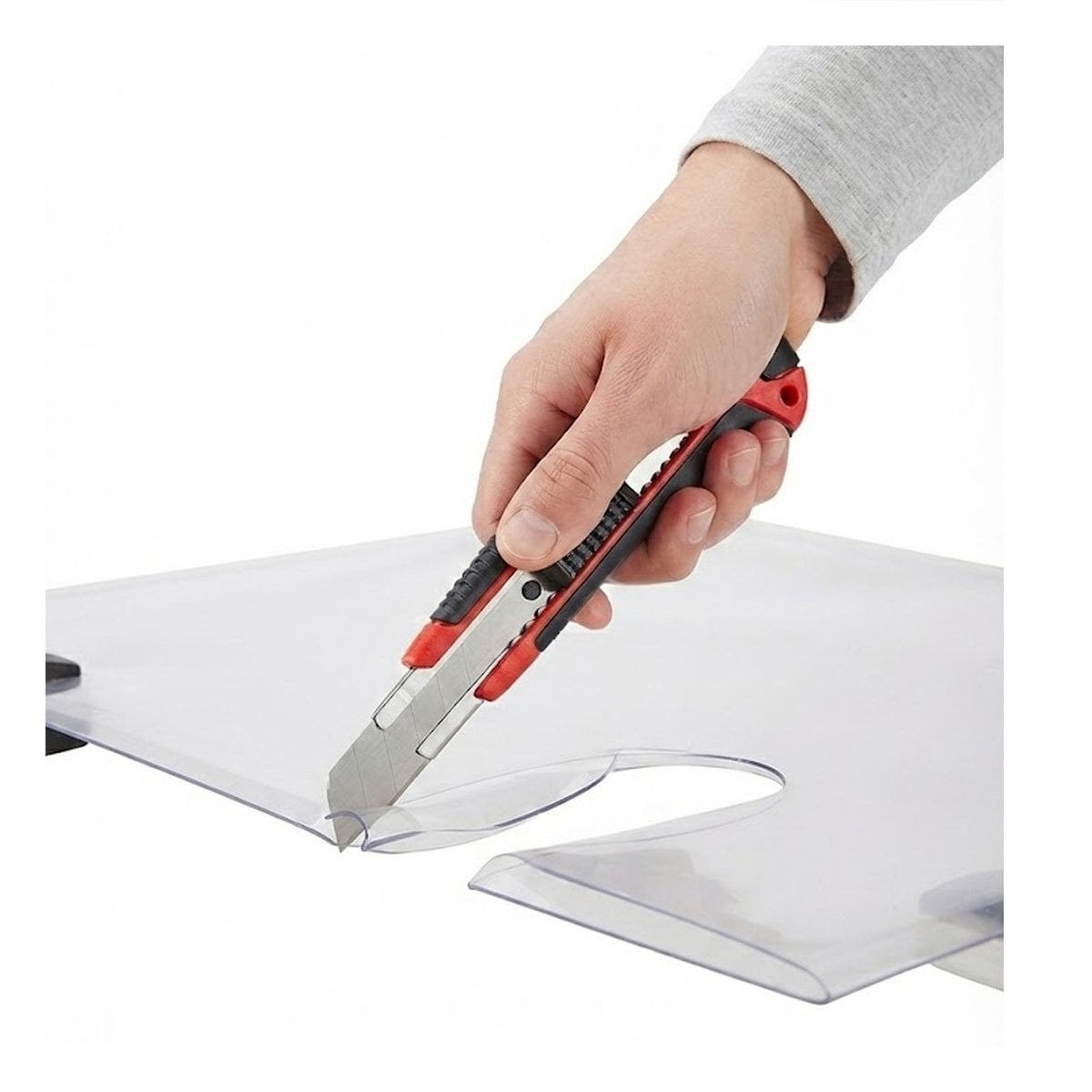 TRINCHETA CON ESTUCHE ROJO Y CUCHILLA RETRACTIL 18 MM PARA TRABAJOS DE CORTE Y REGALO STICKER - 1