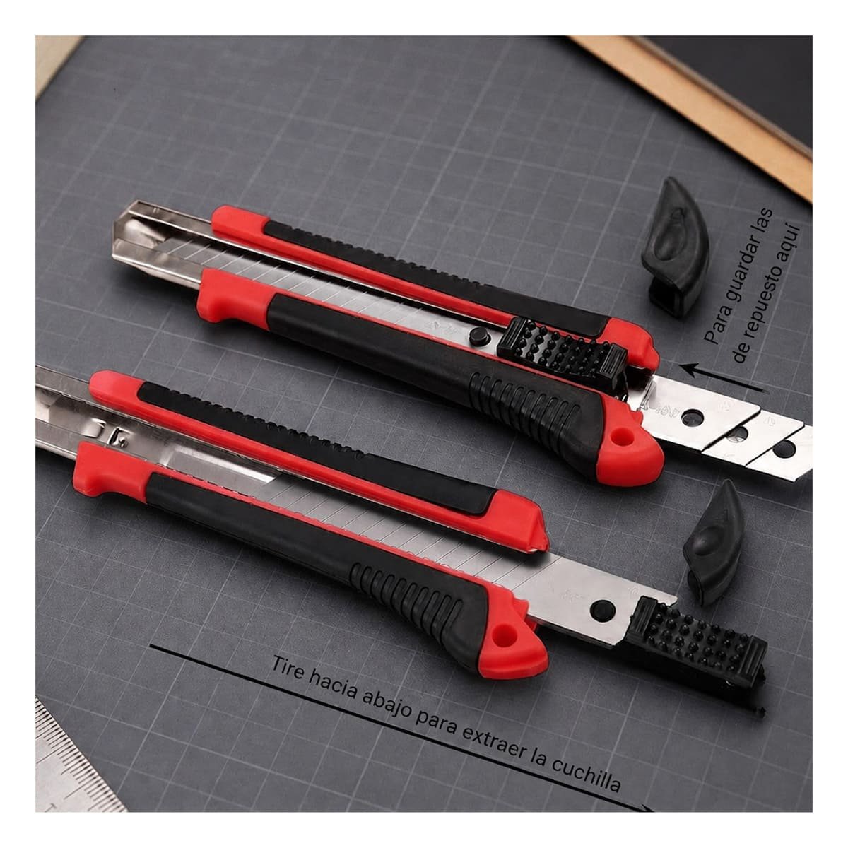 TRINCHETA CON ESTUCHE ROJO Y CUCHILLA RETRACTIL 18 MM PARA TRABAJOS DE CORTE Y REGALO STICKER - 5