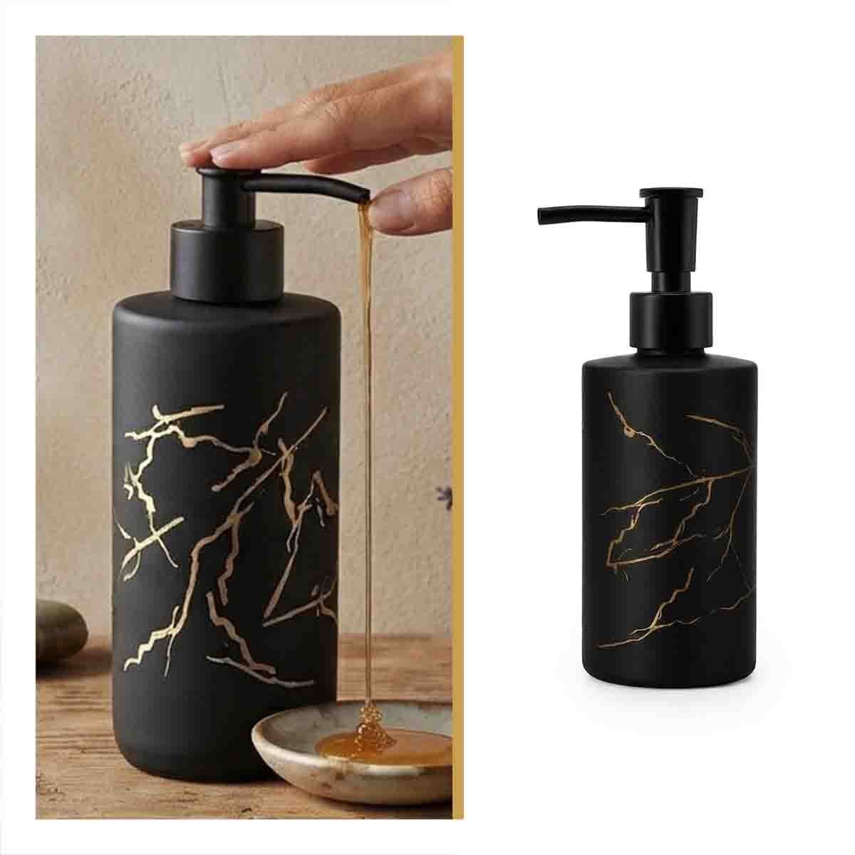 ENVASE PARA JABON LIQUIDO CILINDRO NEGRO 20X6,8CM CON DIS MARMOL Y PAPEL REGALO - 5