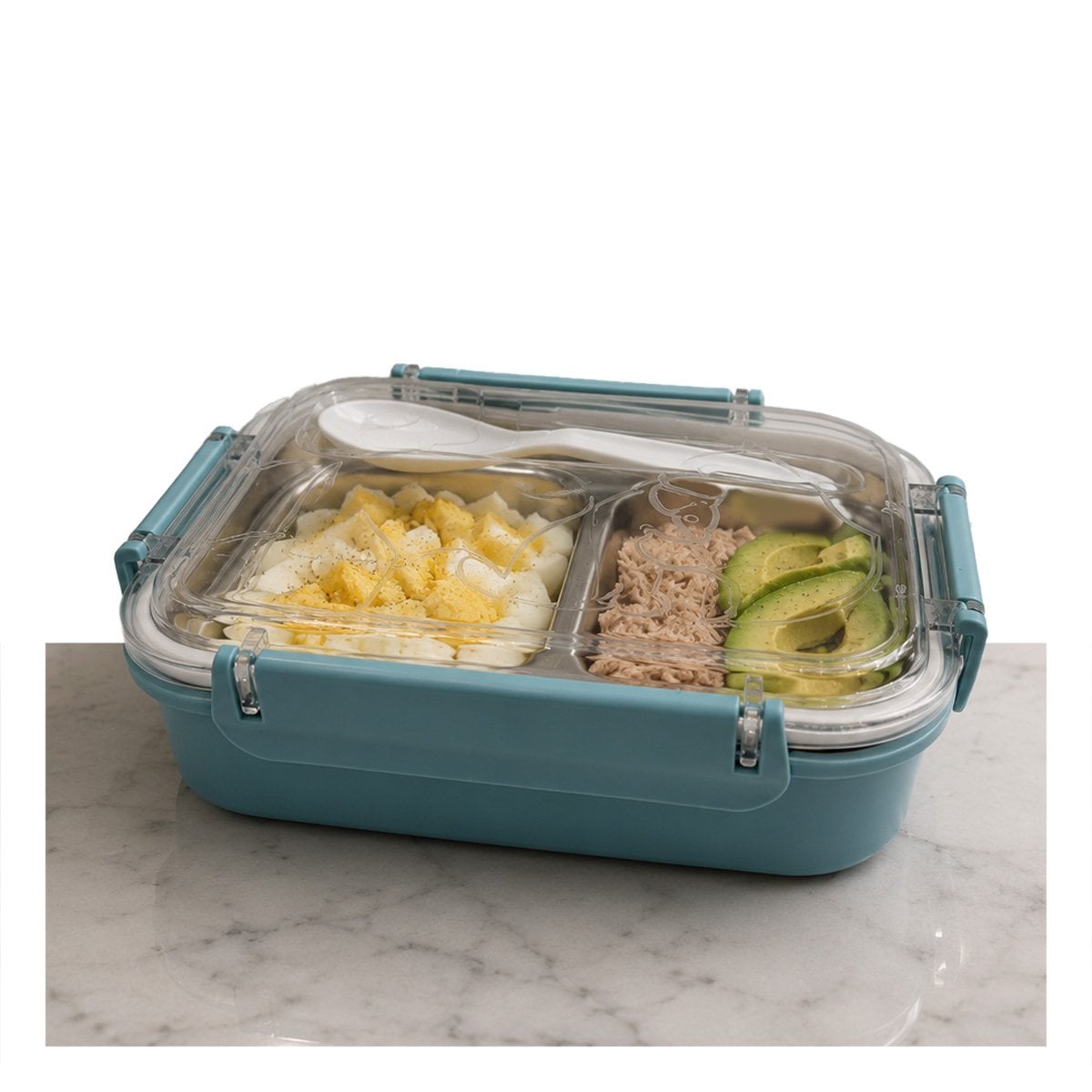 ENVASE RECTANGULAR PARA ALIMENTOS CON CUBIERTO PEZ CAT CELESTE 2 NIVELES Y REGALO STICKER - 1