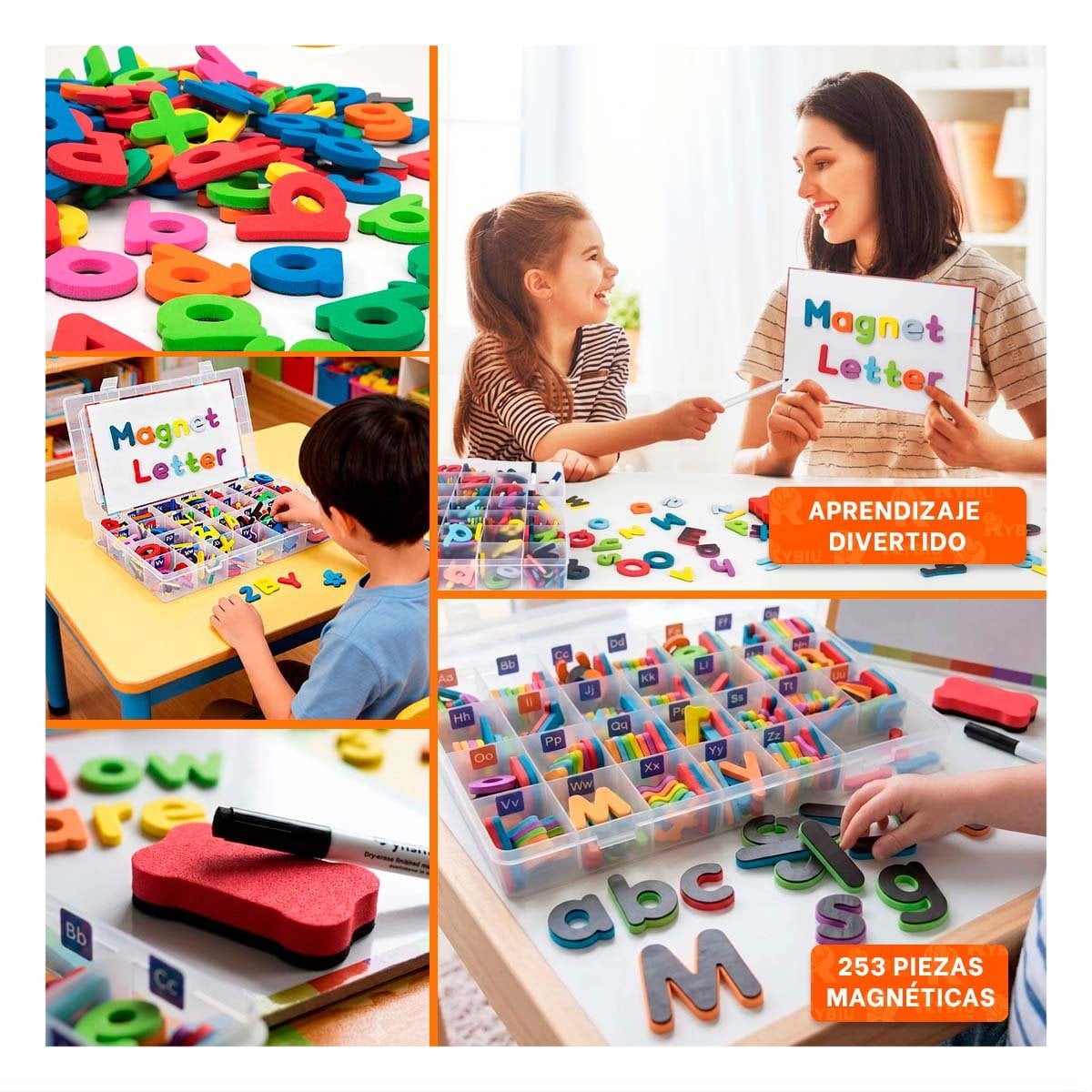TABLERO DE LETRAS Y NUMEROS MAGNETICOS 253 PZS MULTICOLOR PARA NINOS Y+PAPEL REGALO - 3
