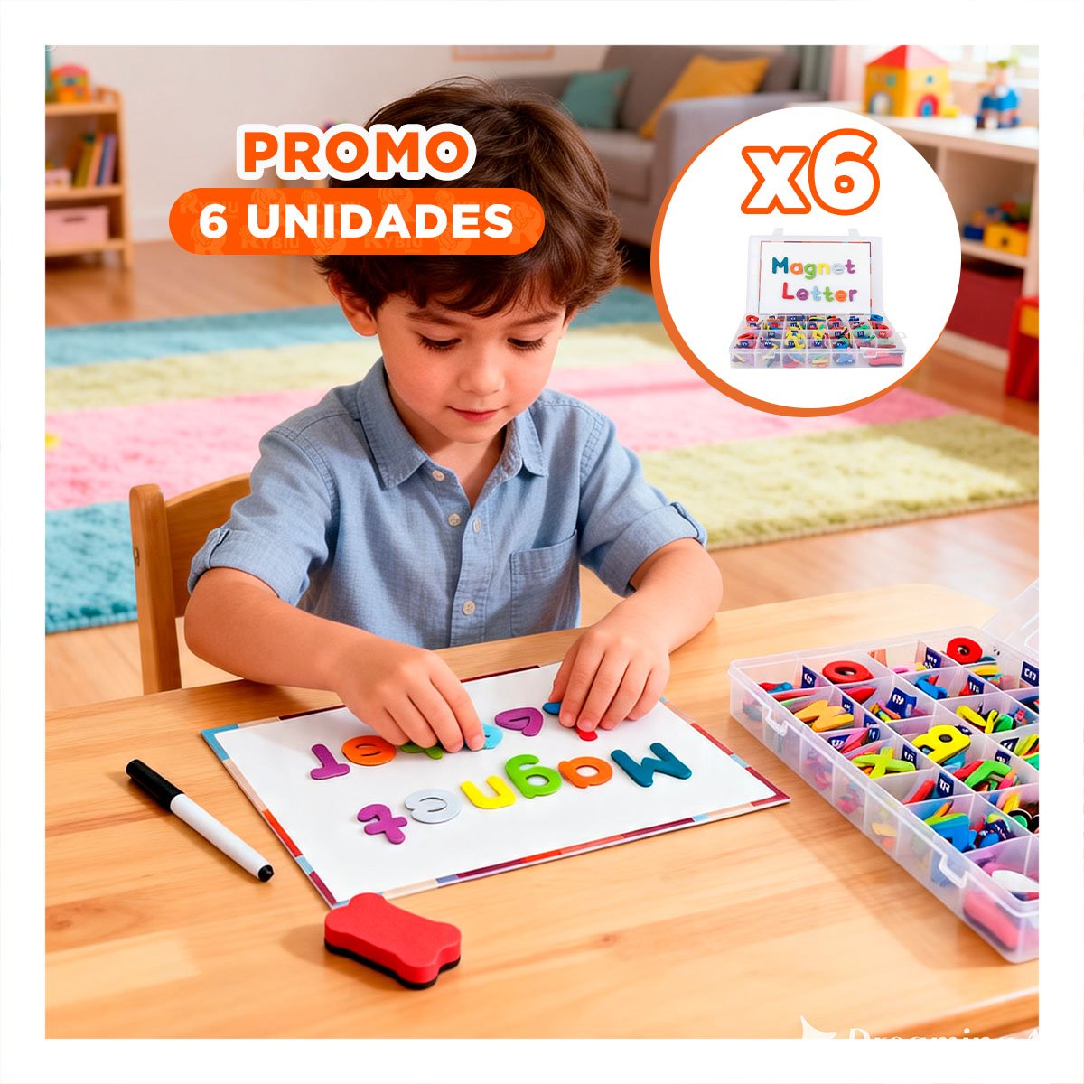 PACK6 PIZARRA DE ACTIVIDADES ESCOLARES 253 PZS CON LETRAS Y NUMEROS Y+PAPEL REGALO - 1