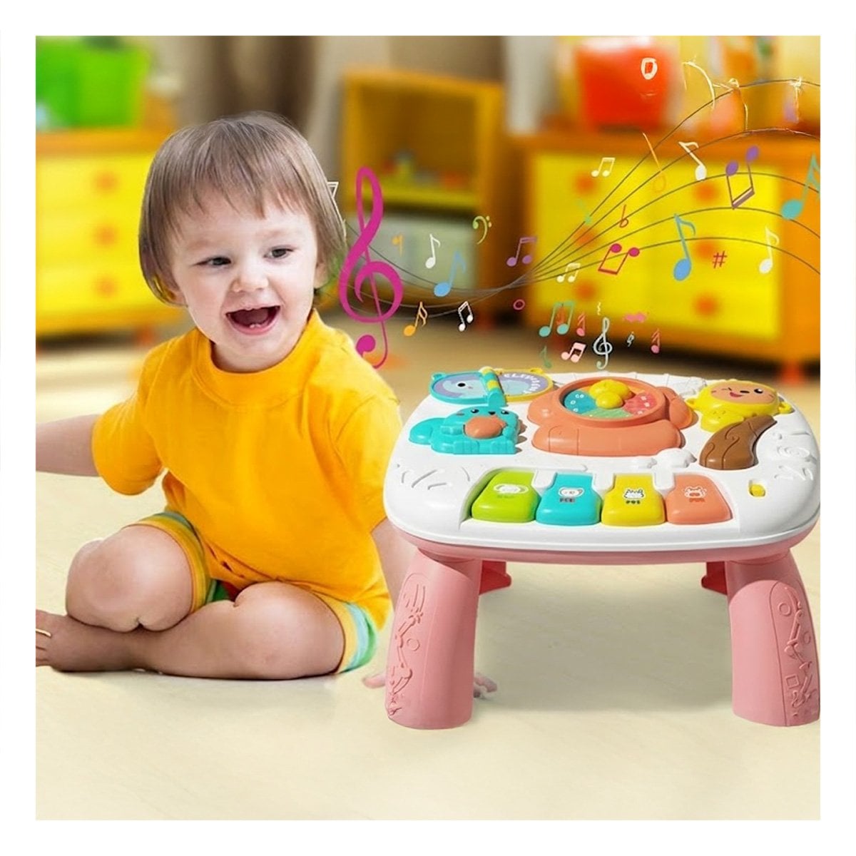 TABLERO INFANTIL COLOR ROSADO 25X21 CM CON JUEGOS DE ESTIMULACION TEMPRANA Y PAPEL REGALO - 1