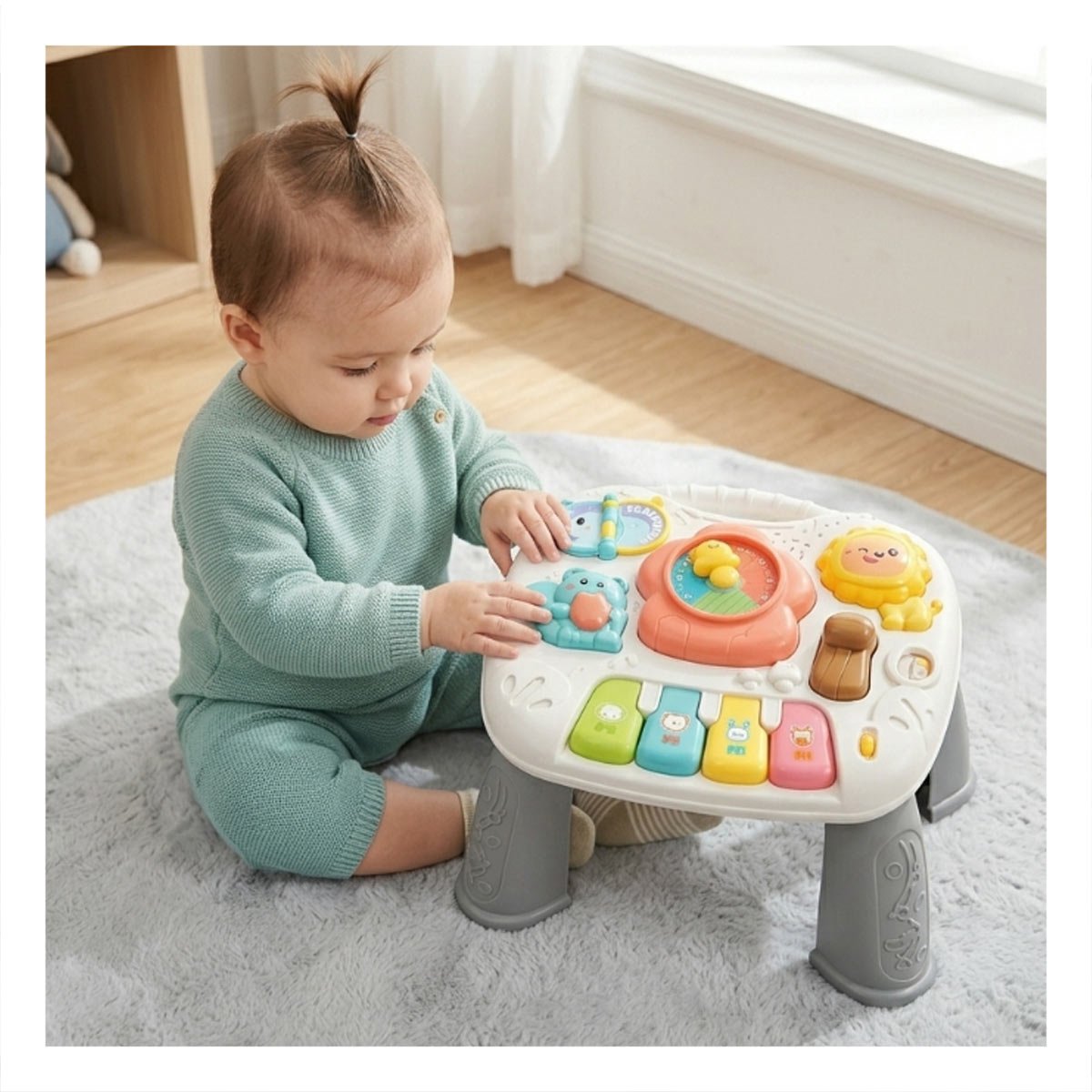 TABLERO INFANTIL COLOR PLOMO 25X21 CM CON JUEGOS DE ESTIMULACION TEMPRANA Y PAPEL REGALO - 1