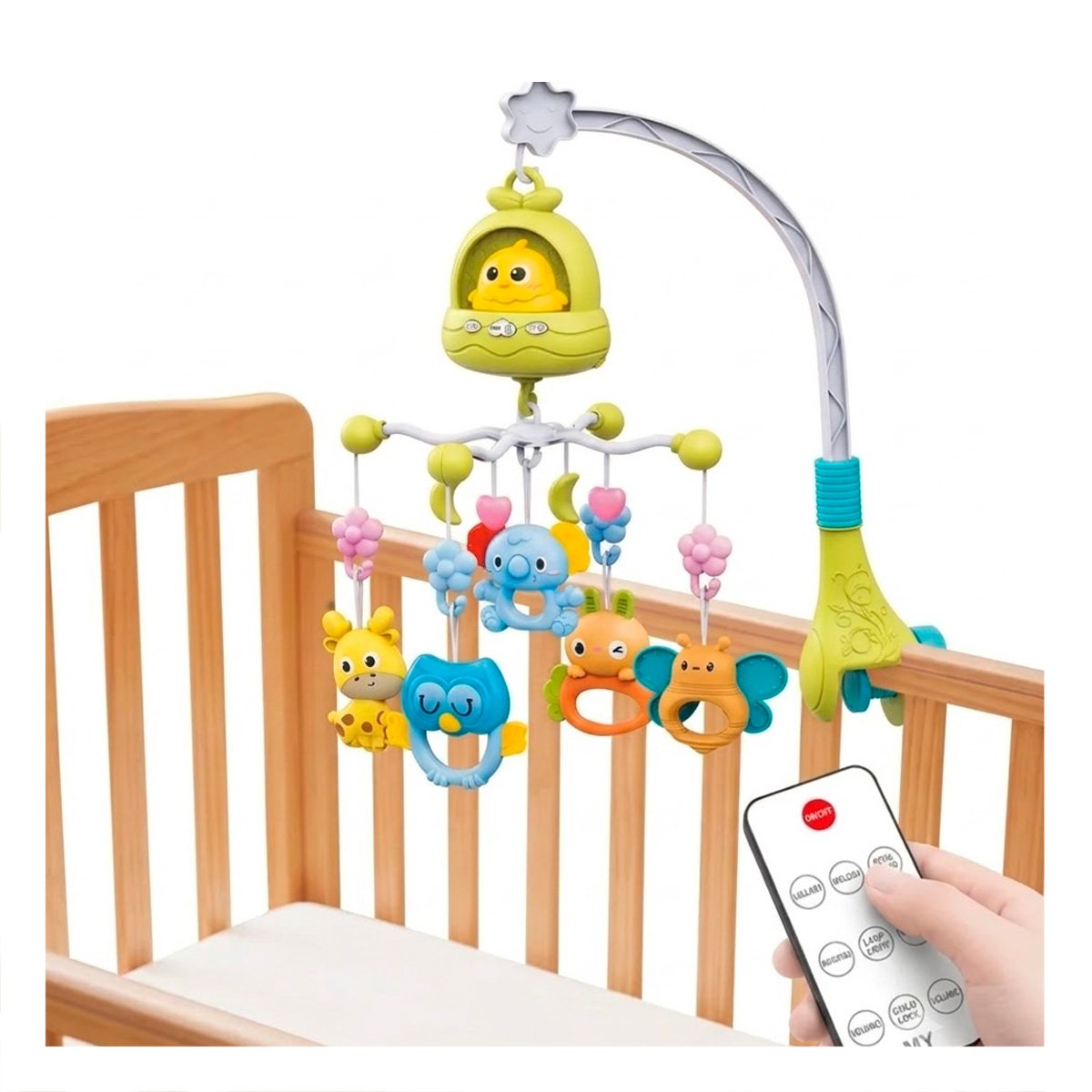 JUGUETE MUSICAL POLLO VERDE PARA CUNA CON SONIDO RELAJANTE Y REGALO STICKER - 1