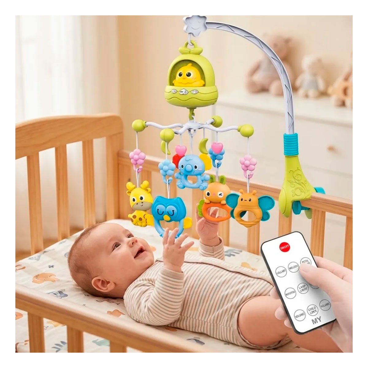 JUGUETE MUSICAL POLLO VERDE PARA CUNA CON SONIDO RELAJANTE Y REGALO STICKER - 5