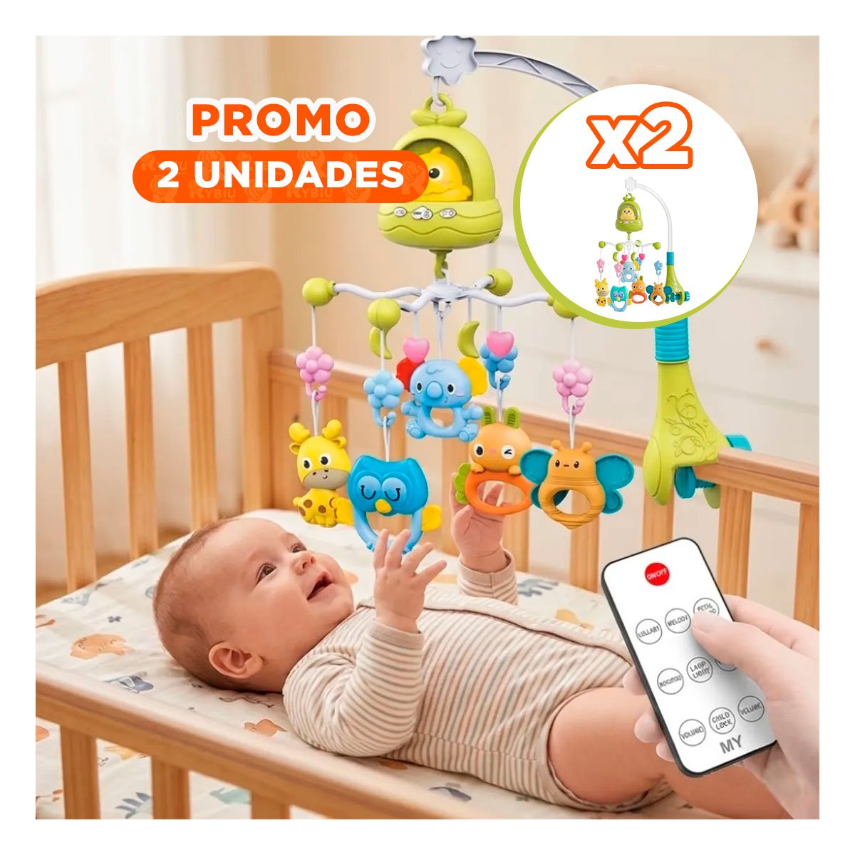 PACK2 JUGUETE PARA CUNA POLLO VERDE MUSICAL PARA DORMITORIO INFANTIL YPAPEL REGALO - 1