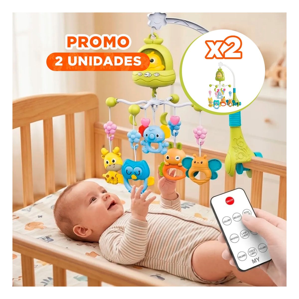 PACK2 COLGANTE MUSICAL PARA BEBE POLLO VERDE CON DISENO PARA CUNA - 1