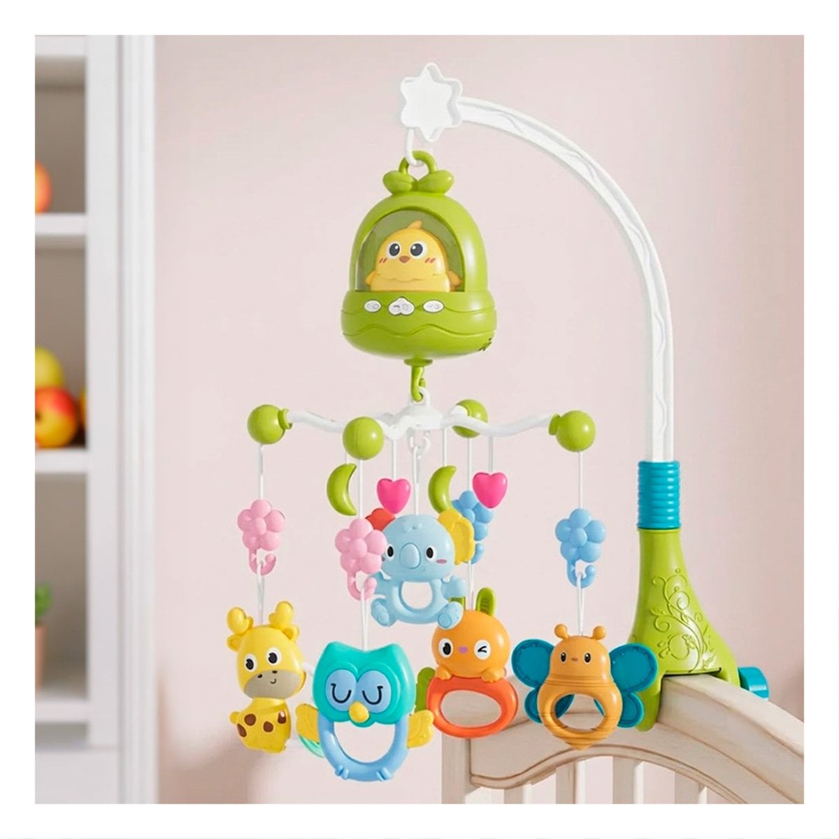 PACK2 COLGANTE MUSICAL PARA BEBE POLLO VERDE CON DISENO PARA CUNA - 3