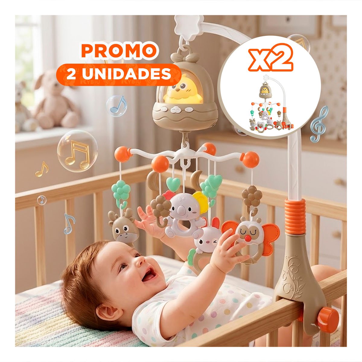 PACK2 COLGANTE MUSICAL PARA BEBE POLLO MARRON CON DISENO PARA CUNA - 1