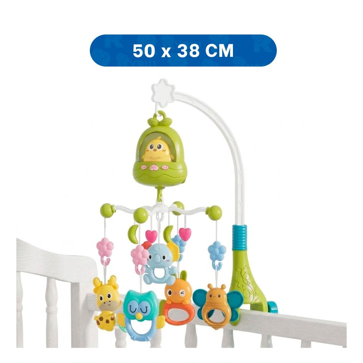 COLGANTE PARA CUNA POLLO VERDE CON MELODIA INFANTIL PARA BEBE Y PAPEL REGALO - 4