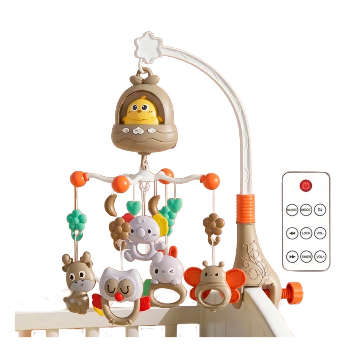 JUGUETE MUSICAL POLLO MARRON PARA CUNA CON SONIDO RELAJANTE Y REGALO STICKER - 1
