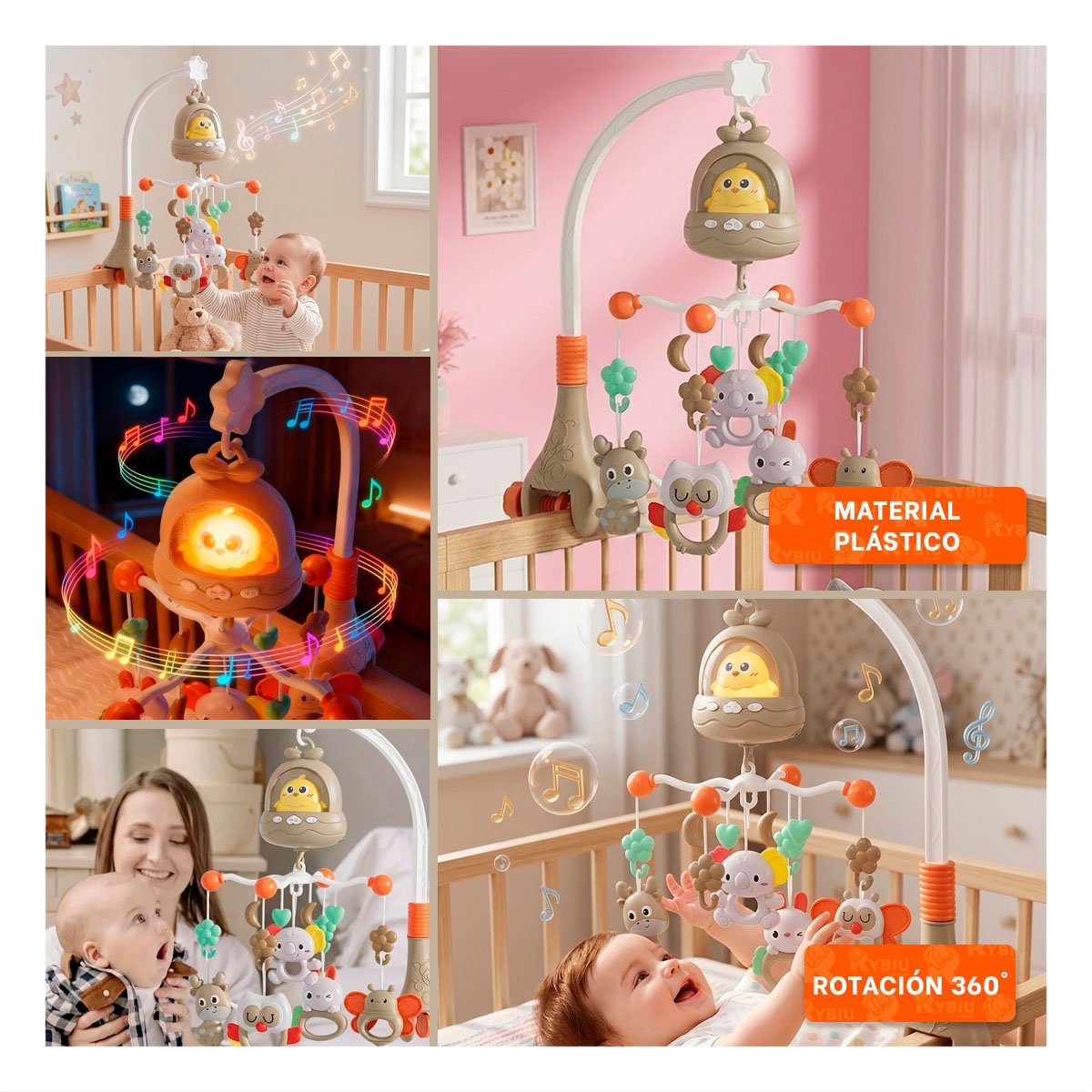 COLGANTE PARA CUNA POLLO MARRON CON MELODIA INFANTIL PARA BEBE Y PAPEL REGALO - 3