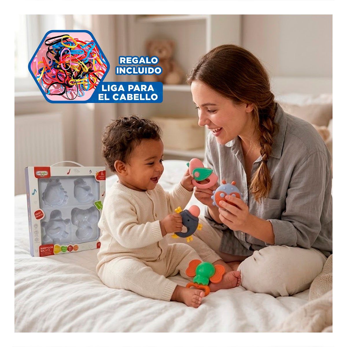 MARACAS CON SONIDO INFANTIL MULTICOLOR PARA BEBE 4 PIEZAS Y LIGAS REGALO - 2