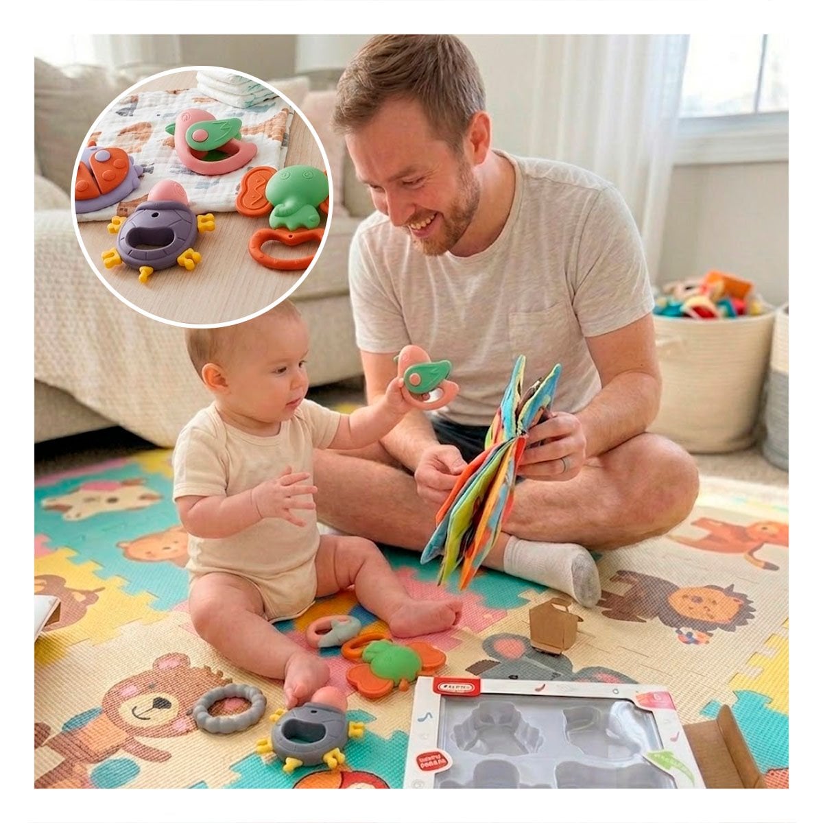 PACK6 SONAJAS CON SONIDO Y JUEGO INFANTIL MULTICOLOR 4 PIEZAS PARA BEBE - 2
