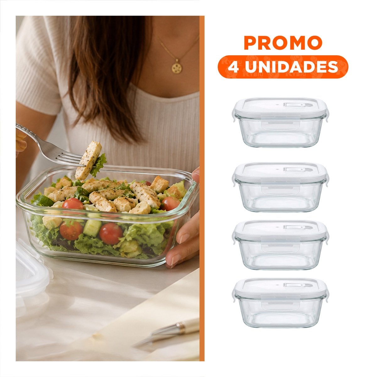 PACK4 TAPER CUADRADO DE VIDRIO 800 ML TRANSPARENTE LINEA BLANCA PARA LONCHERA - 1