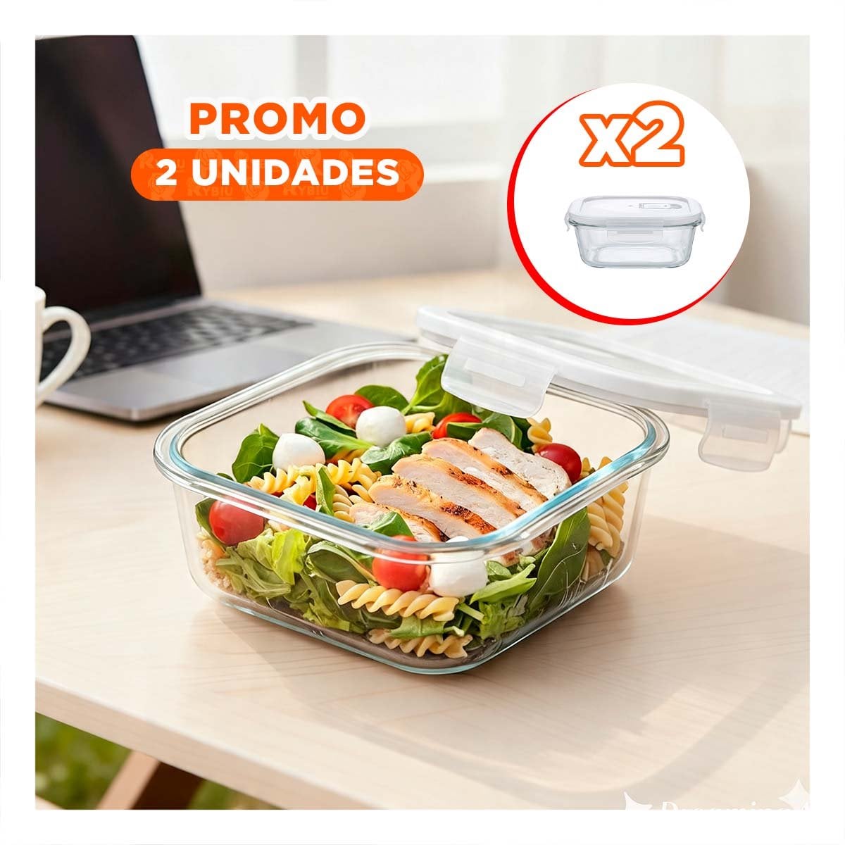 PACK2 ENVASE HERMETICO DE VIDRIO 800 ML CUADRADO TRANSPARENTE LINEA BLANCA YPAPEL REGALO - 1